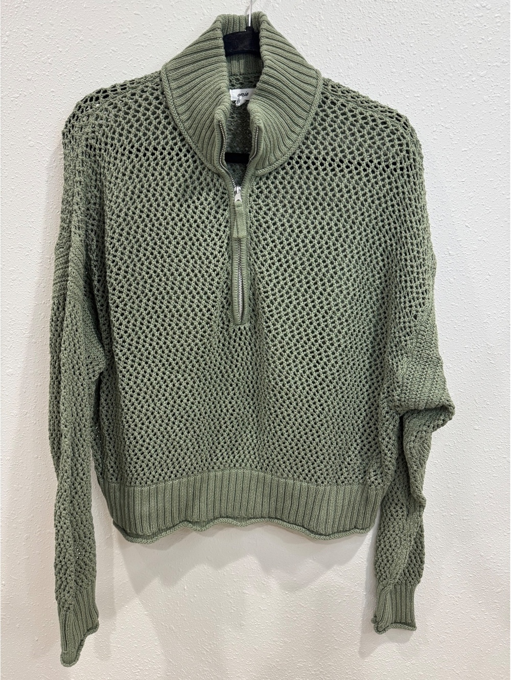Aerie Sage Green Open-Knit Quarter Zip Sweater – Women’s Medium